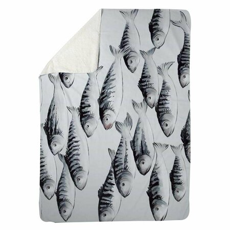 BEGIN HOME DECOR 60 x 80 in. Grey School of Fish-Sherpa Fleece Blanket 5545-6080-AN435